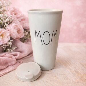 RAE DUNN New Ceramic Cream MOM Tumbler with Lid Magenta Artisan Collection